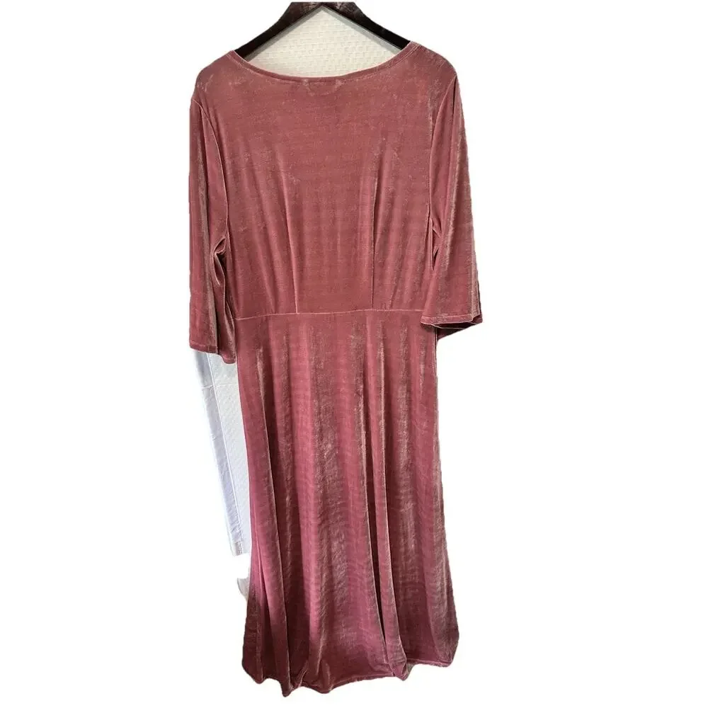 Soft Surroundings Pink Vera Velvet Faux Wrap Maxi Dress Wedding Holiday Dress LG - Picture 5 of 9
